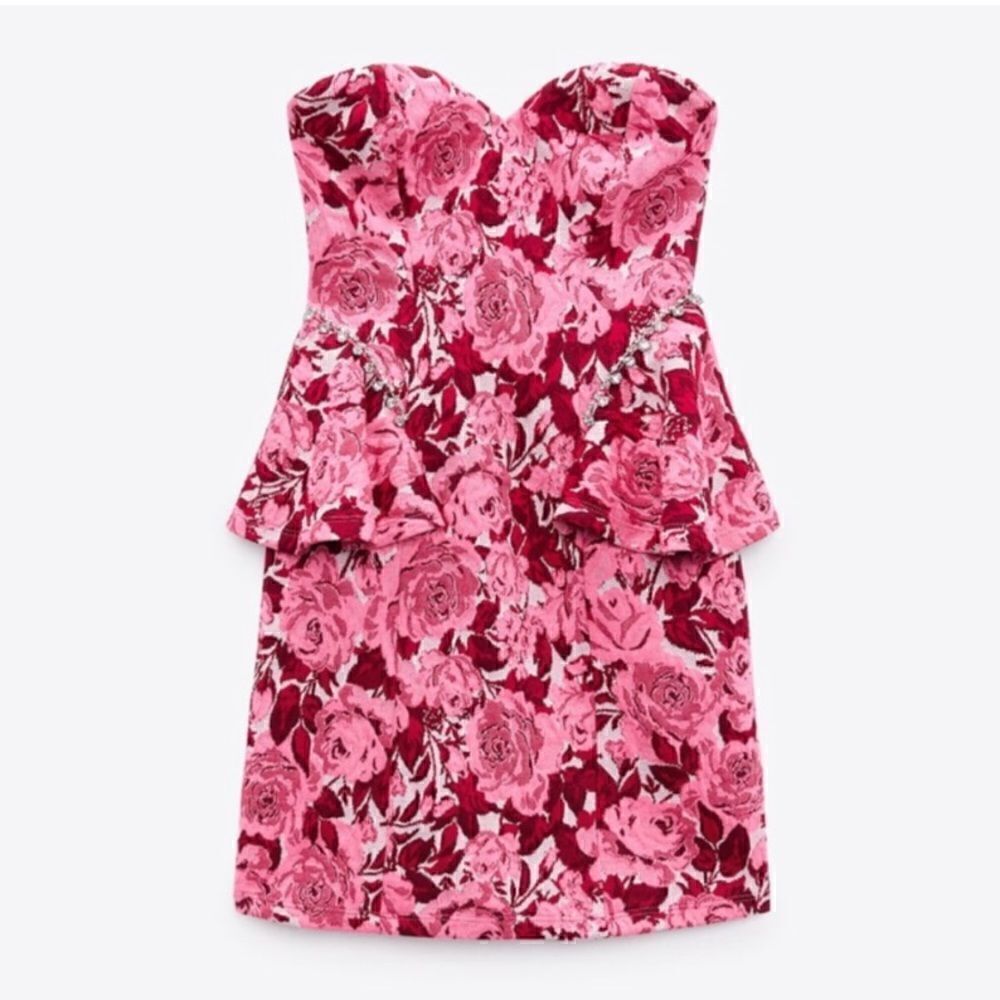 NEW ZARA Floral Jacquard Mini Dress - Picture 1 of 5